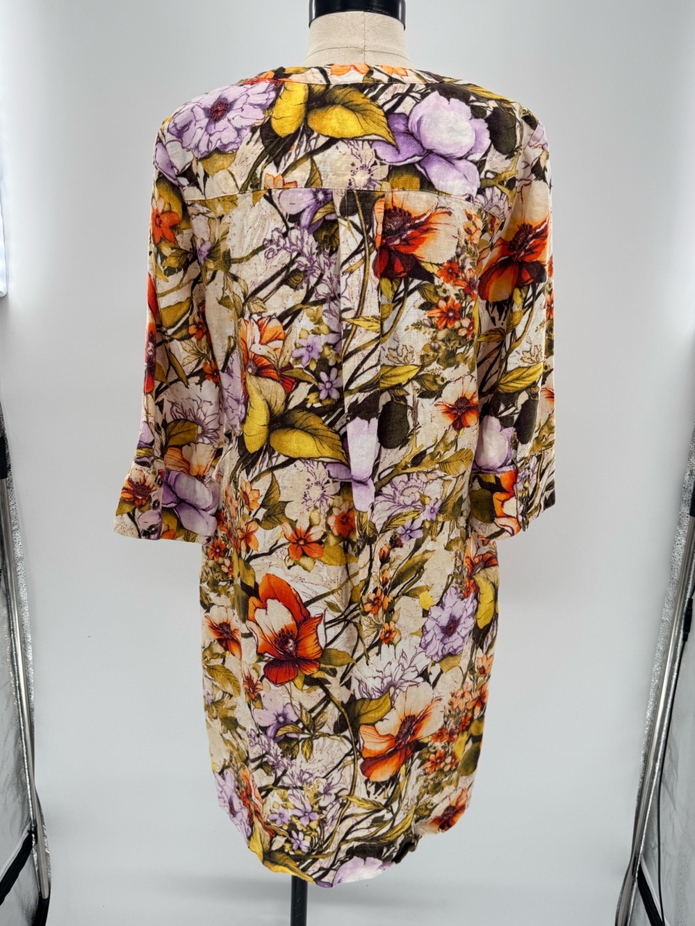 Chico’s 100% Linen Floral Shift Dress Size 1 US 8/10 Botanical Print Cottagecore - Picture 3 of 8